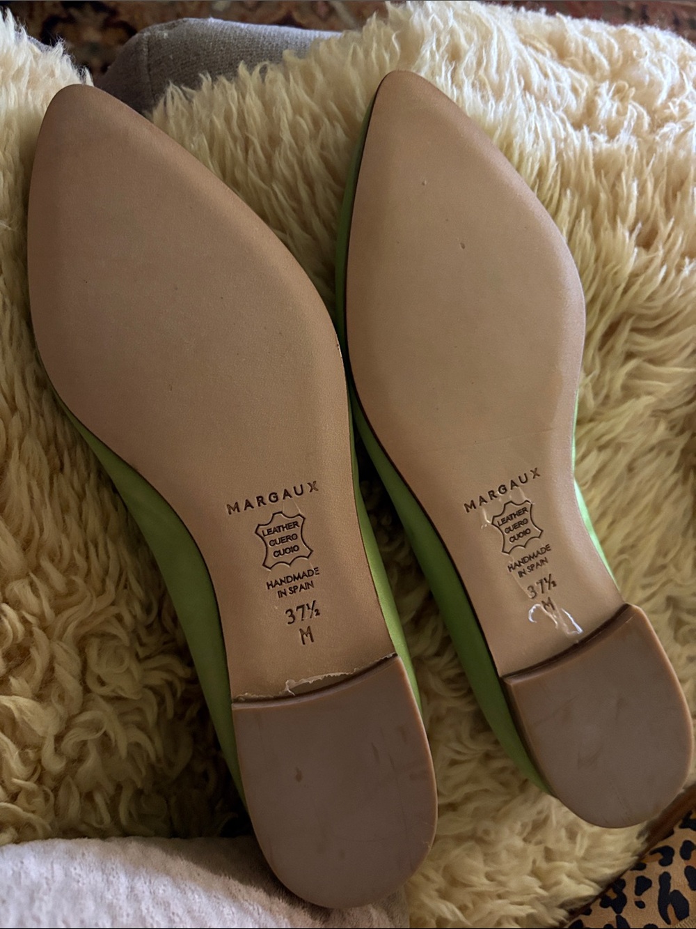 Margaux Lime Green Pointed Mary Jane Flats sz 37 1/2 - Picture 3 of 4